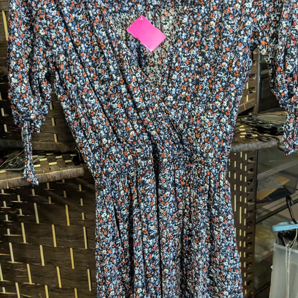 GAP Black Floral Dress with Blue and Orange Accents